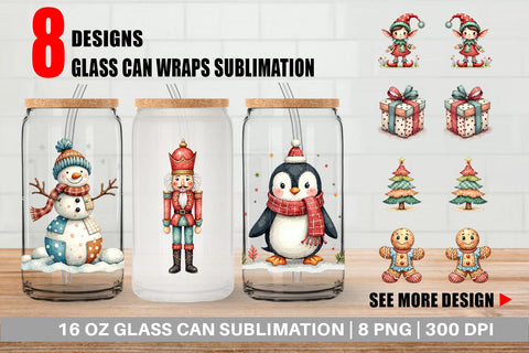 Glass Can Patchwork Christmas Cute Sublimation artnoy 