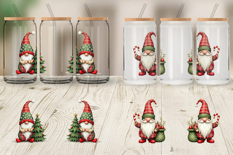 Glass Can Patchwork Christmas Gnome Sublimation artnoy 