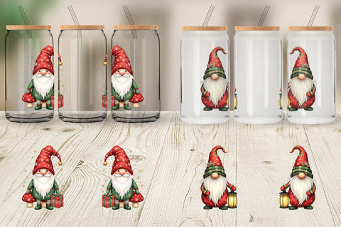Glass Can Patchwork Christmas Gnome Sublimation artnoy 