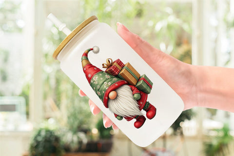 Glass Can Patchwork Christmas Gnome Sublimation artnoy 