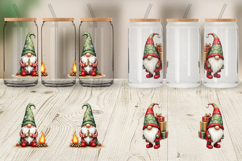 Glass Can Patchwork Christmas Gnome Sublimation artnoy 