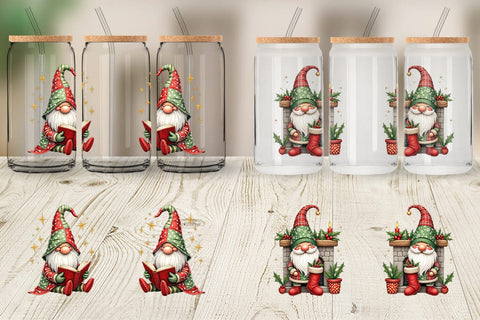 Glass Can Patchwork Christmas Gnome Sublimation artnoy 