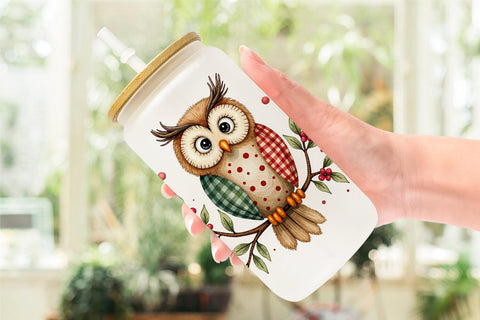 Glass Can Patchwork Christmas Watercolor Sublimation artnoy 