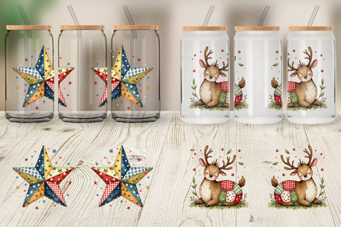 Glass Can Patchwork Christmas Watercolor Sublimation artnoy 