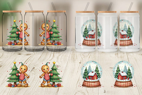 Glass Can Patchwork Christmas Watercolor Sublimation artnoy 