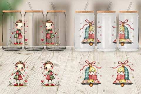 Glass Can Patchwork Christmas Watercolor Sublimation artnoy 