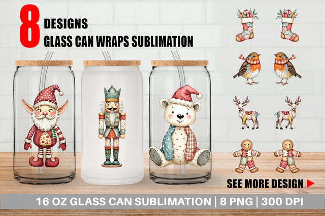 Glass Can Patchwork Christmas Wonder Sublimation artnoy 