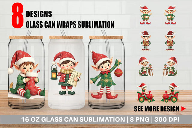 Glass Can Patchwork Elf Sublimation artnoy 