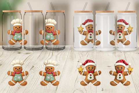 Glass Can Patchwork Gingerbread Sublimation artnoy 