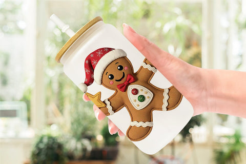 Glass Can Patchwork Gingerbread Sublimation artnoy 
