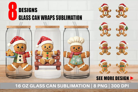 Glass Can Patchwork Gingerbread Sublimation artnoy 