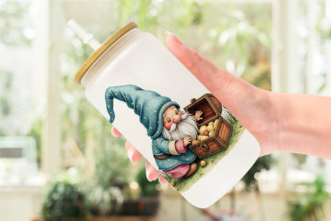 Glass Can Patchwork Gnome Collection Sublimation artnoy 