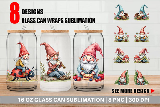 Glass Can Patchwork Gnome Collection Sublimation artnoy 