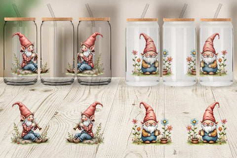 Glass Can Patchwork Gnome Collection Sublimation artnoy 
