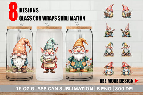 Glass Can Patchwork Gnomes Sublimation artnoy 