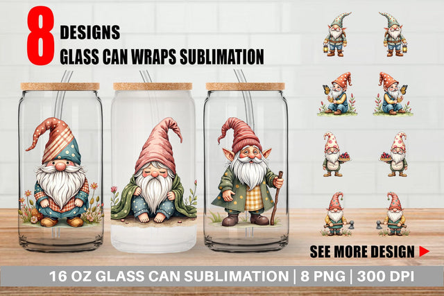 Glass Can Patchwork Gnomes Sublimation artnoy 