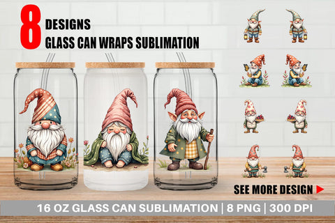 Glass Can Patchwork Gnomes Sublimation artnoy 