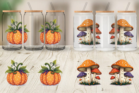 Glass Can Patchwork Halloween Botanicals Sublimation artnoy 