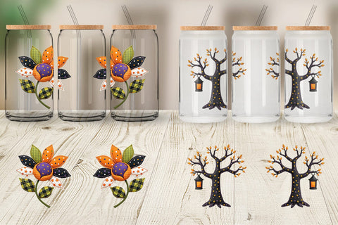 Glass Can Patchwork Halloween Botanicals Sublimation artnoy 