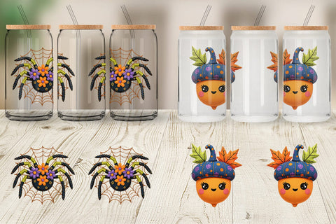 Glass Can Patchwork Halloween Botanicals Sublimation artnoy 