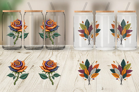 Glass Can Patchwork Halloween Botanicals Sublimation artnoy 