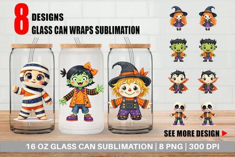 Glass Can Patchwork Halloween Friends Sublimation artnoy 