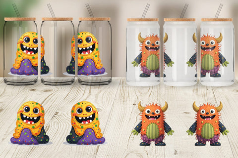 Glass Can Patchwork Halloween Monsters Sublimation artnoy 