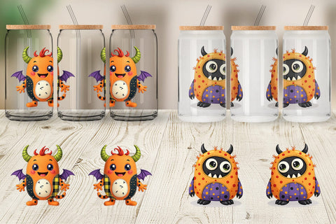 Glass Can Patchwork Halloween Monsters Sublimation artnoy 