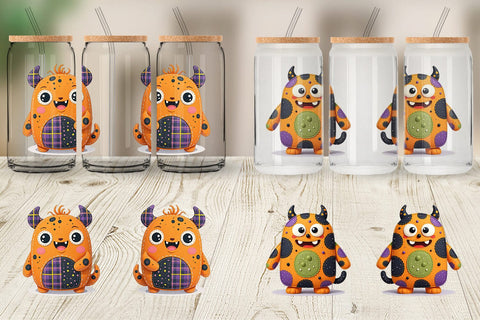 Glass Can Patchwork Halloween Monsters Sublimation artnoy 
