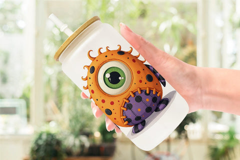 Glass Can Patchwork Halloween Monsters Sublimation artnoy 