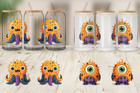 Glass Can Patchwork Halloween Monsters Sublimation artnoy 