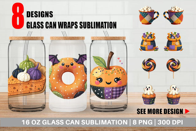 Glass Can Patchwork Halloween Treats Sublimation artnoy 