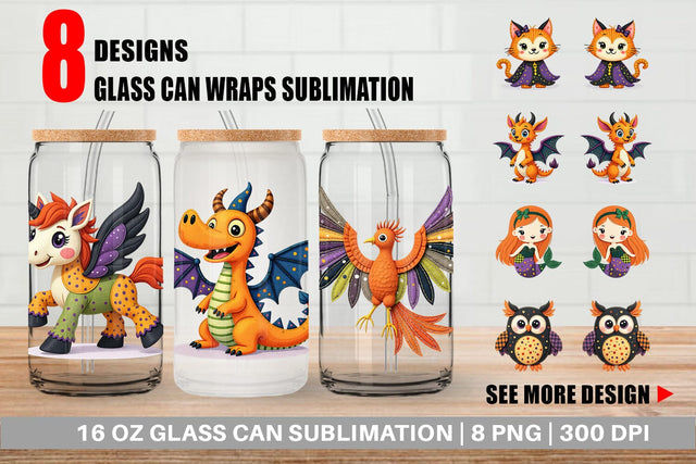 Glass Can Patchwork Magical Creatures Sublimation artnoy 