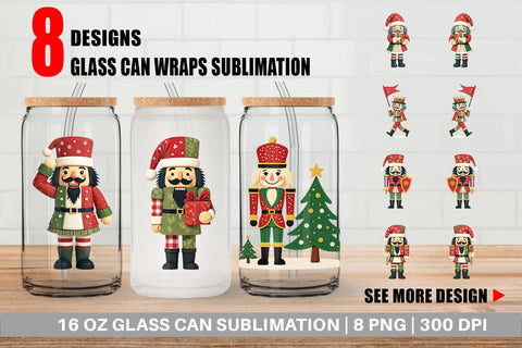 Glass Can Patchwork Nutcracker Sublimation artnoy 