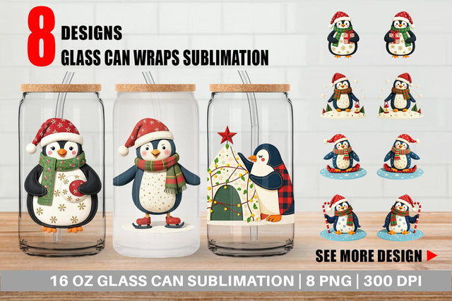 Glass Can Patchwork Penguin Sublimation artnoy 
