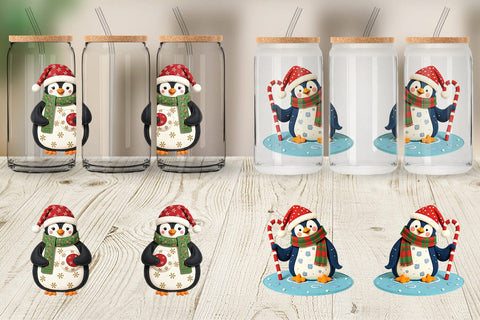 Glass Can Patchwork Penguin Sublimation artnoy 