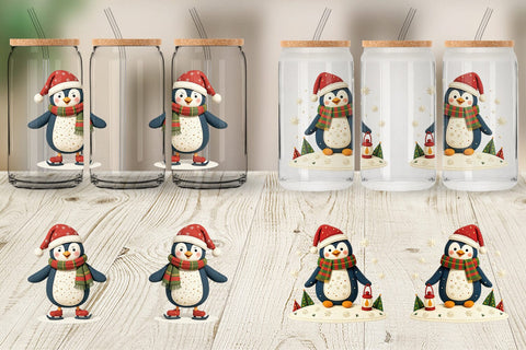 Glass Can Patchwork Penguin Sublimation artnoy 