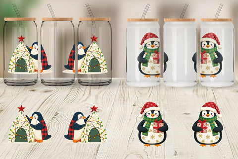 Glass Can Patchwork Penguin Sublimation artnoy 