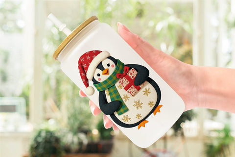 Glass Can Patchwork Penguin Sublimation artnoy 