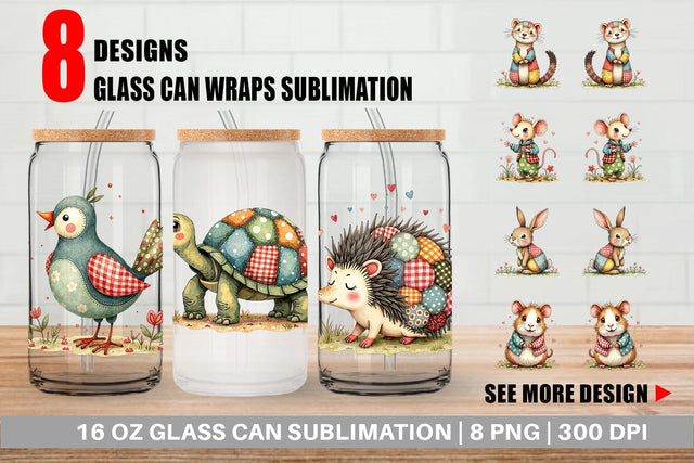 Glass Can Patchwork Pet Pals Sublimation artnoy 