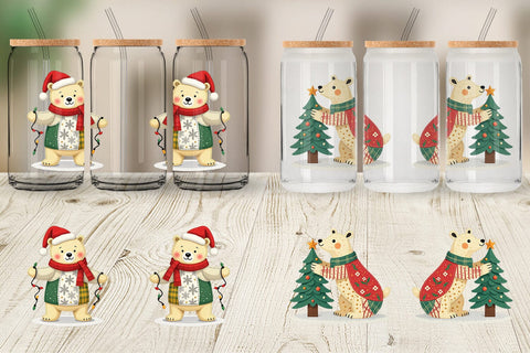 Glass Can Patchwork Polar Bear Sublimation artnoy 