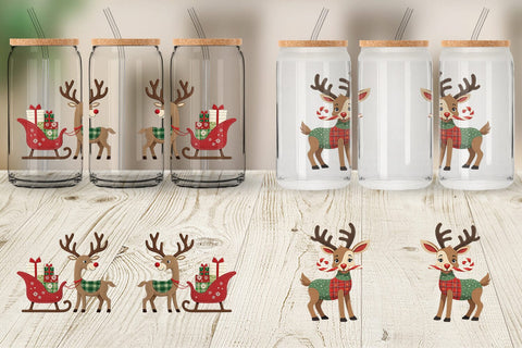 Glass Can Patchwork Reindeer Sublimation artnoy 