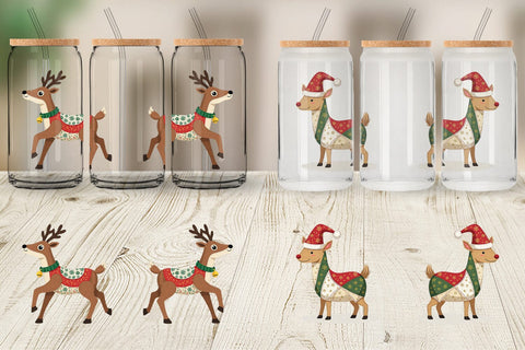 Glass Can Patchwork Reindeer Sublimation artnoy 