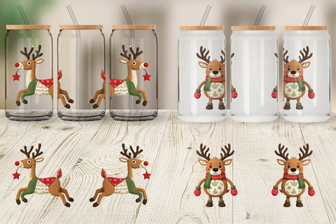 Glass Can Patchwork Reindeer Sublimation artnoy 