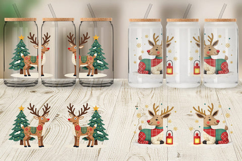 Glass Can Patchwork Reindeer Sublimation artnoy 