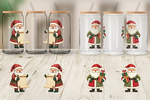Glass Can Patchwork Santa Sublimation artnoy 