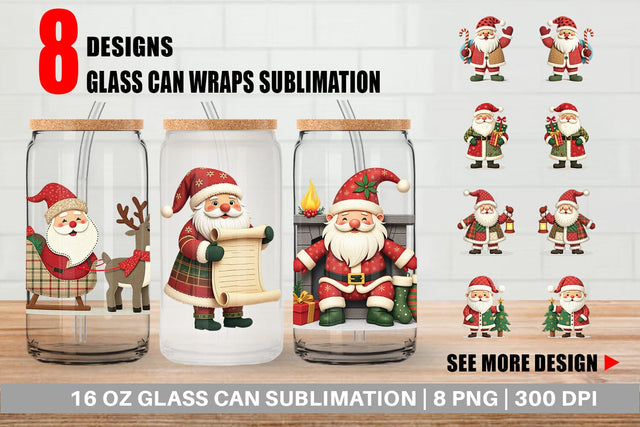 Glass Can Patchwork Santa Sublimation artnoy 