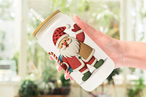 Glass Can Patchwork Santa Sublimation artnoy 