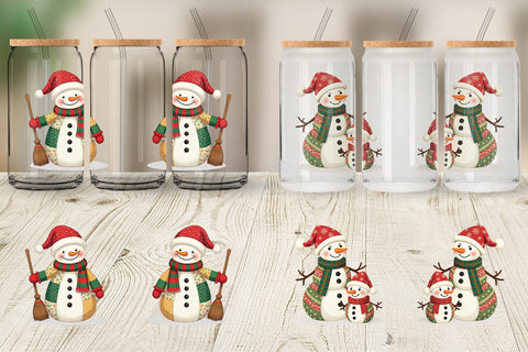 Glass Can Patchwork Snowman Sublimation artnoy 