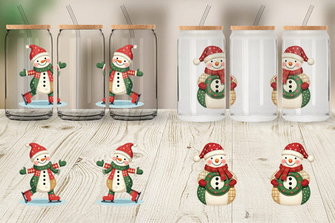 Glass Can Patchwork Snowman Sublimation artnoy 